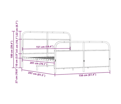 Estructura de cama sin colchón metal roble Sonoma 150x200 cm