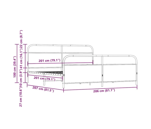 Estructura de cama sin colchón metal roble Sonoma 200x200 cm