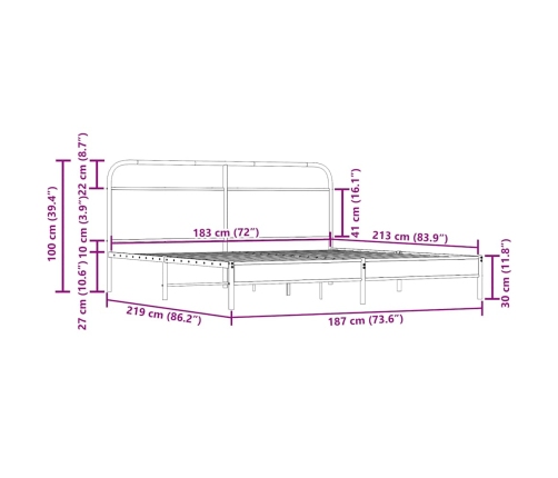 Estructura de cama sin colchón metal roble ahumado 183x213 cm