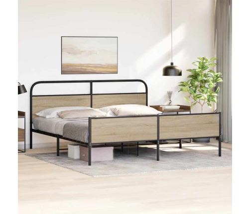 Estructura de cama sin colchón metal roble ahumado 193x203 cm