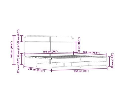 Estructura de cama sin colchón metal roble ahumado 193x203 cm