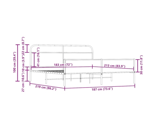 Estructura de cama sin colchón metal roble ahumado 183x213 cm