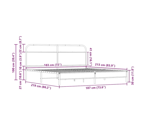 Estructura de cama sin colchón metal roble Sonoma 183x213 cm