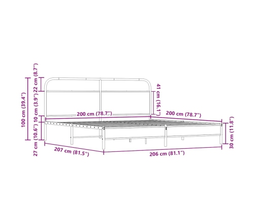 Estructura de cama sin colchón metal roble Sonoma 200x200 cm