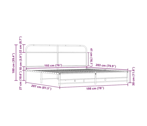 Estructura de cama sin colchón metal roble Sonoma 193x203 cm