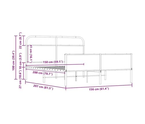 Estructura de cama sin colchón metal roble Sonoma 150x200 cm