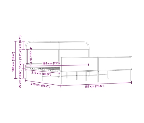 Estructura de cama sin colchón metal roble Sonoma 183x213 cm