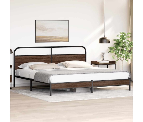 Estructura de cama sin colchón metal roble marrón 193x203 cm