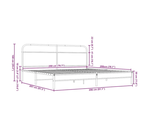 Estructura de cama sin colchón metal roble marrón 200x200 cm