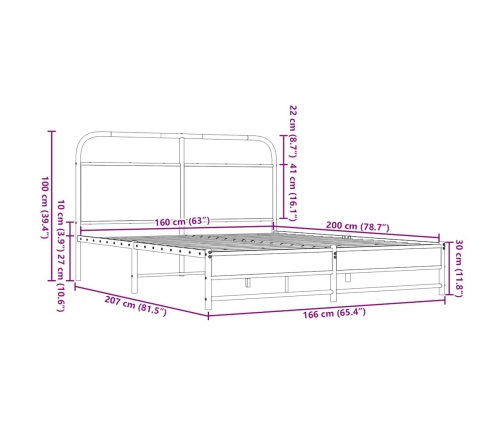Estructura de cama sin colchón metal marrón roble 160x200 cm