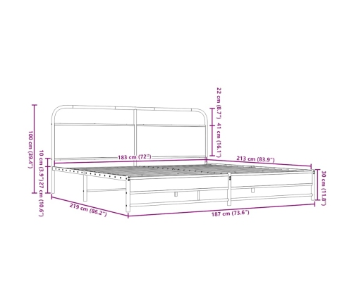 Estructura de cama sin colchón metal roble marrón 183x213 cm