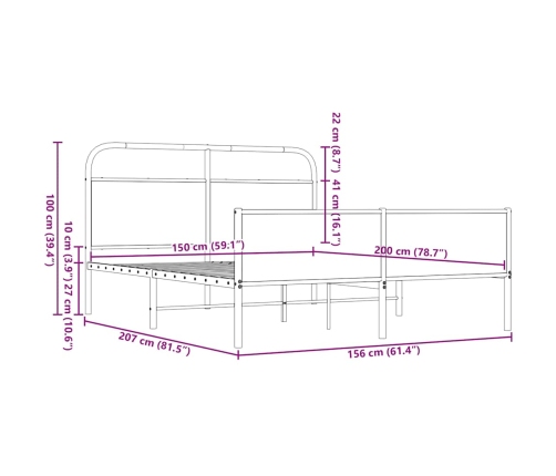 Estructura de cama sin colchón metal marrón roble 150x200 cm