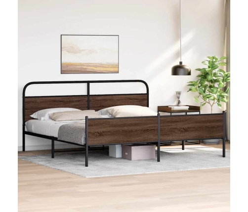 Estructura de cama sin colchón metal roble marrón 193x203 cm