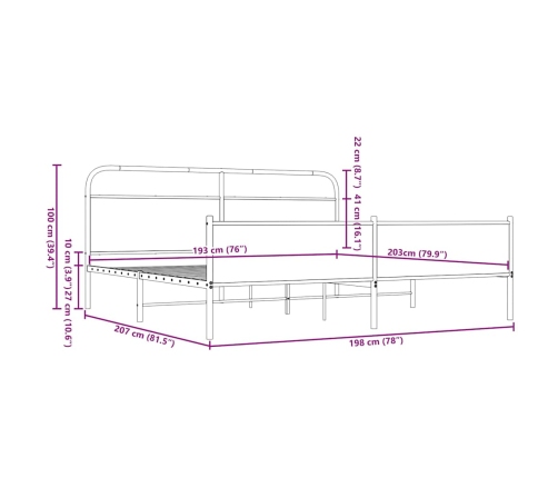 Estructura de cama sin colchón metal roble marrón 193x203 cm