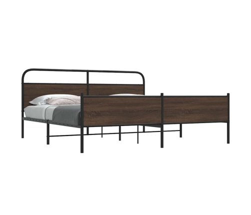 Estructura de cama sin colchón metal roble marrón 193x203 cm