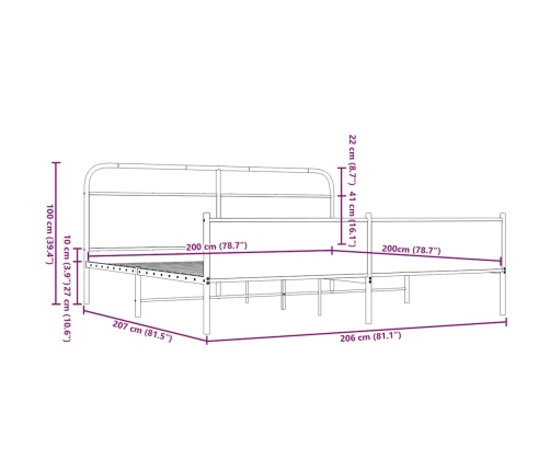 Estructura de cama sin colchón metal roble marrón 200x200 cm