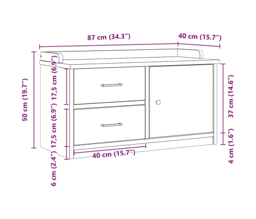 Banco de recibidor SANDNES madera maciza pino blanco 87x40x50cm