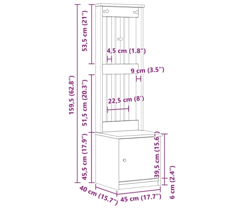 Perchero de entrada SANDENS madera pino blanco 45x40x159,5 cm