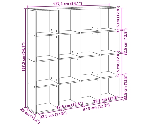 Estantería librería madera ingeniería negra 137,5x29x137,5 cm