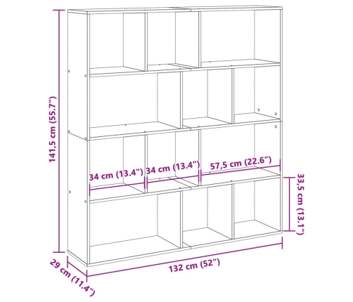 Estantería librería madera de ingeniería blanca 132x29x141,5 cm