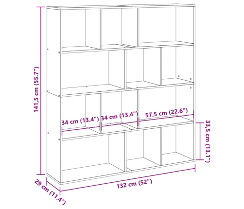 Estantería madera de ingeniería gris hormigón 132x29x141,5 cm