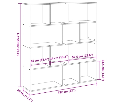 Estantería madera de ingeniería roble artisian 132x29x141,5 cm