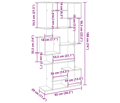 Estantería de madera de ingeniería negra 92x29x188 cm