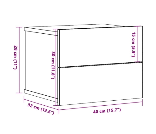 Mesita de noche de pared madera envejecida 40x32x30 cm