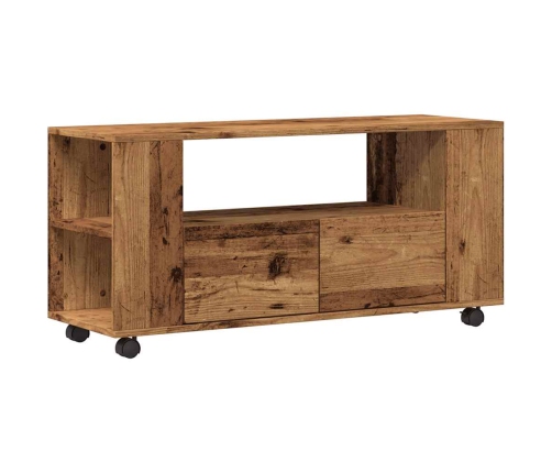 Mueble TV con ruedas madera ingeniería envejecida 102x34,5x43cm