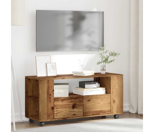 Mueble TV con ruedas madera ingeniería envejecida 102x34,5x43cm