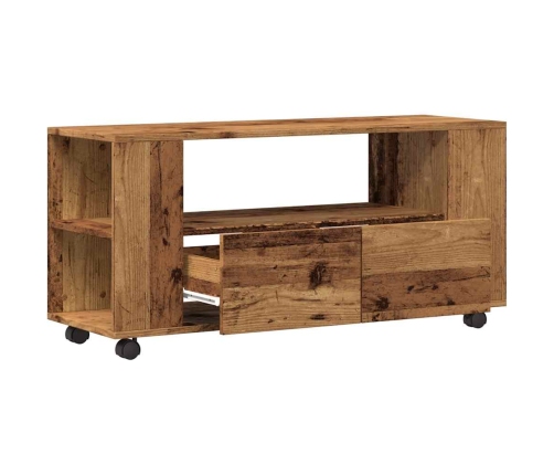 Mueble TV con ruedas madera ingeniería envejecida 102x34,5x43cm