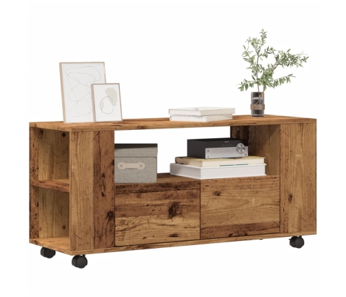 Mueble TV con ruedas madera ingeniería envejecida 102x34,5x43cm