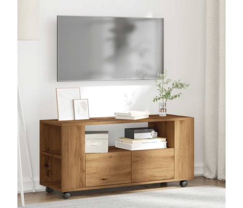 Mueble TV ruedas madera ingeniería roble artisan 102x34,5x43cm