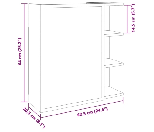 Armario espejo baño contrachapada color roble 62,5x20,5x64 cm