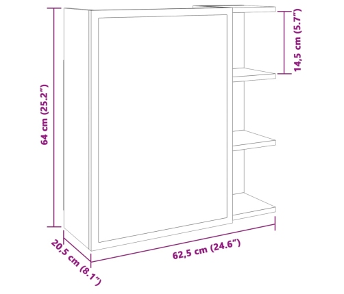 Armario espejo de baño madera envejecida 62,5x20,5x64 cm