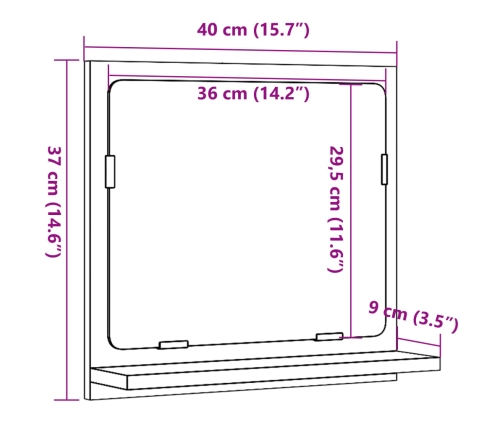 Espejo mueble baño madera ingeniería roble Sonoma 40x11x37 cm