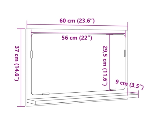 Espejo mueble baño madera ingeniería roble Sonoma 60x11x37 cm