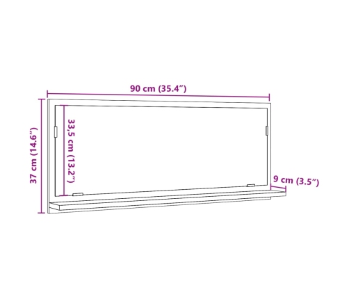 Espejo mueble baño madera ingeniería gris hormigón 90x11x37 cm