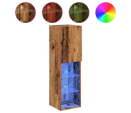 Mueble para TV con luces LED madera envejecida 30,5x30x102 cm