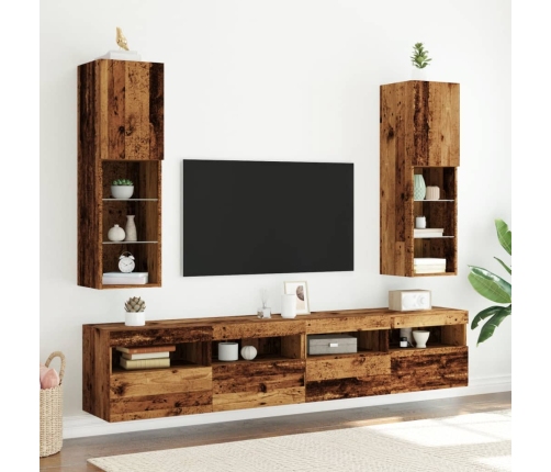 Muebles TV con luces LED 2 uds madera envejecida 30,5x30x102 cm