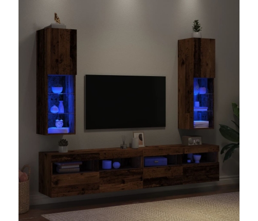 Muebles TV con luces LED 2 uds madera envejecida 30,5x30x102 cm