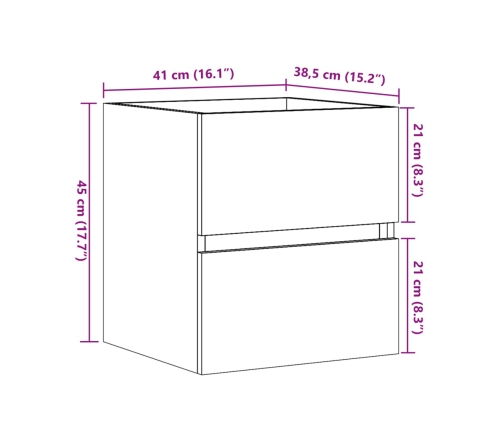 Armario de lavabo madera ingeniería gris hormigón 41x38,5x45 cm