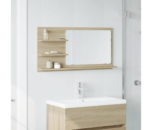 Espejo mueble baño madera ingeniería roble Sonoma 90x11x45 cm