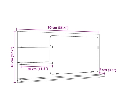 Espejo mueble baño madera ingeniería roble Sonoma 90x11x45 cm