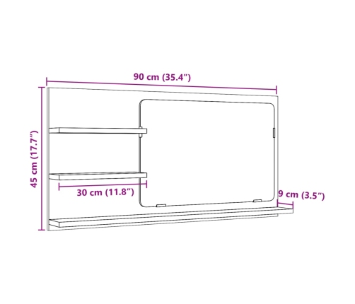 Espejo mueble de baño madera ingeniería envejecida 90x11x45 cm