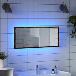 Espejo de baño LED madera ingeniería roble ahumado 100x8,5x37cm