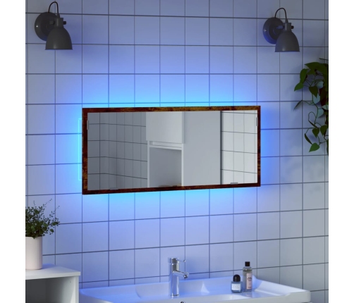 Espejo de baño LED madera ingeniería roble ahumado 100x8,5x37cm