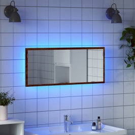 Espejo de baño LED madera ingeniería roble marrón 100x8,5x37 cm