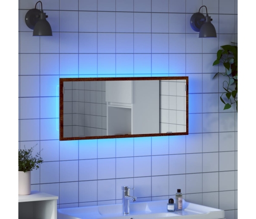 Espejo de baño LED madera ingeniería roble marrón 100x8,5x37 cm