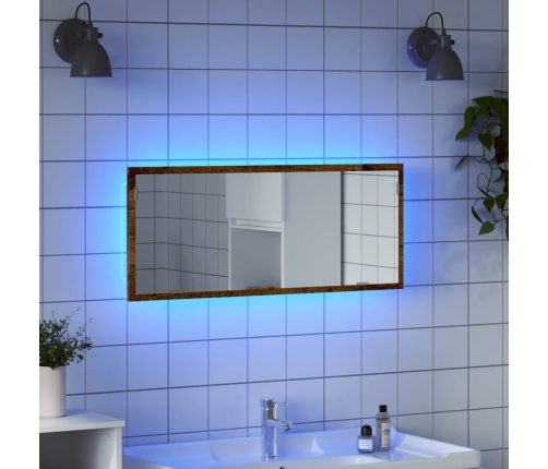 Espejo de baño LED madera ingeniería envejecida 100x8,5x37 cm